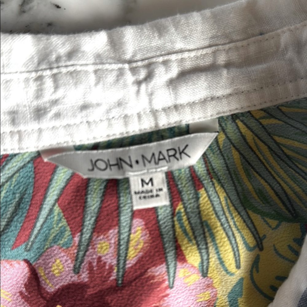 John Mark Striped Linen Denim & Floral Blouse Women’s Medium - Picture 9 of 14